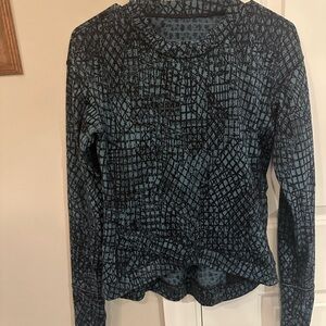 Lululemon Athletica Black and Teal Grid Long Sleeve Top